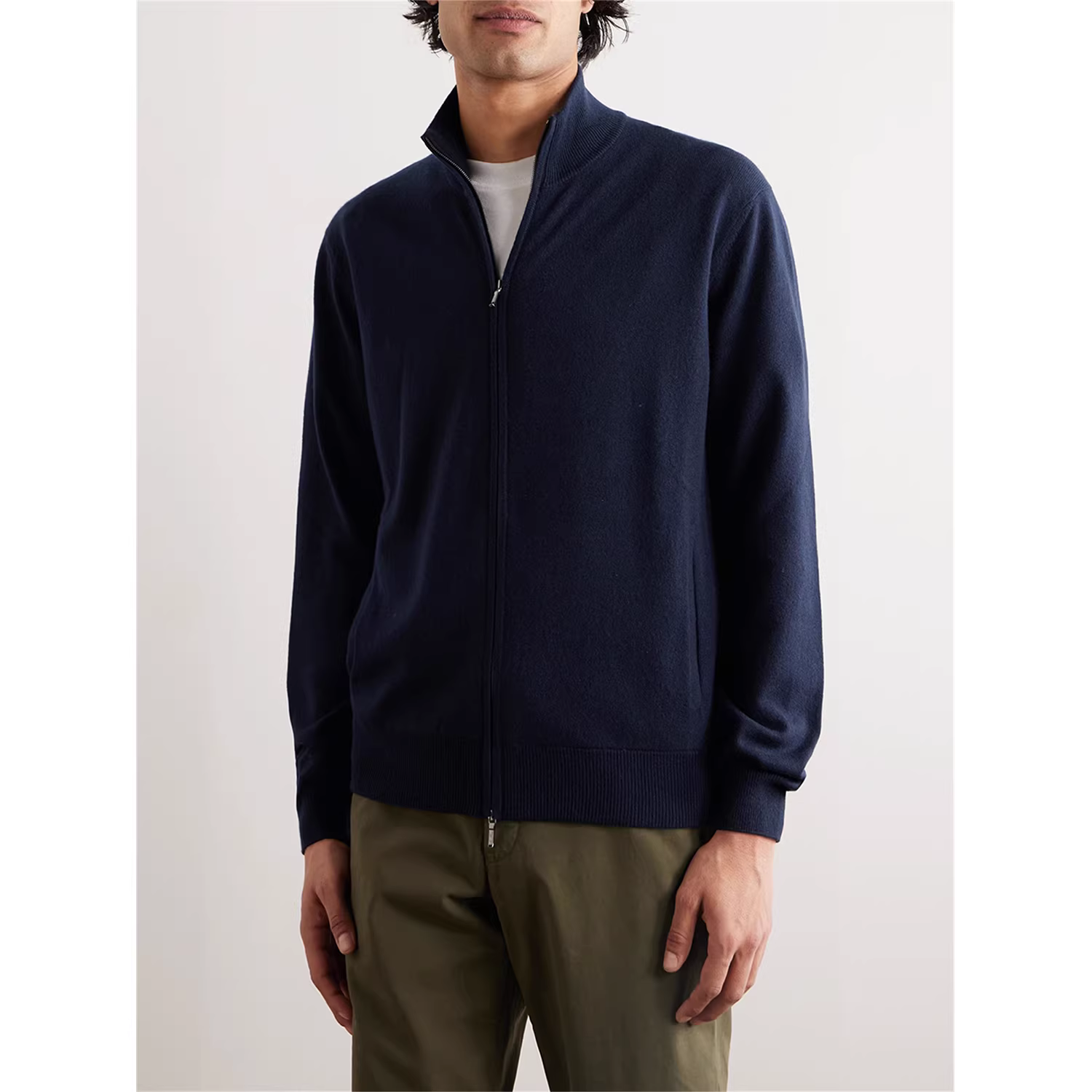 Áo len dệt kim cổ đứng khóa kéo đôi mùa thu đông phong cách Don Quixote Old Money! Len Merino + Tơ tằm!