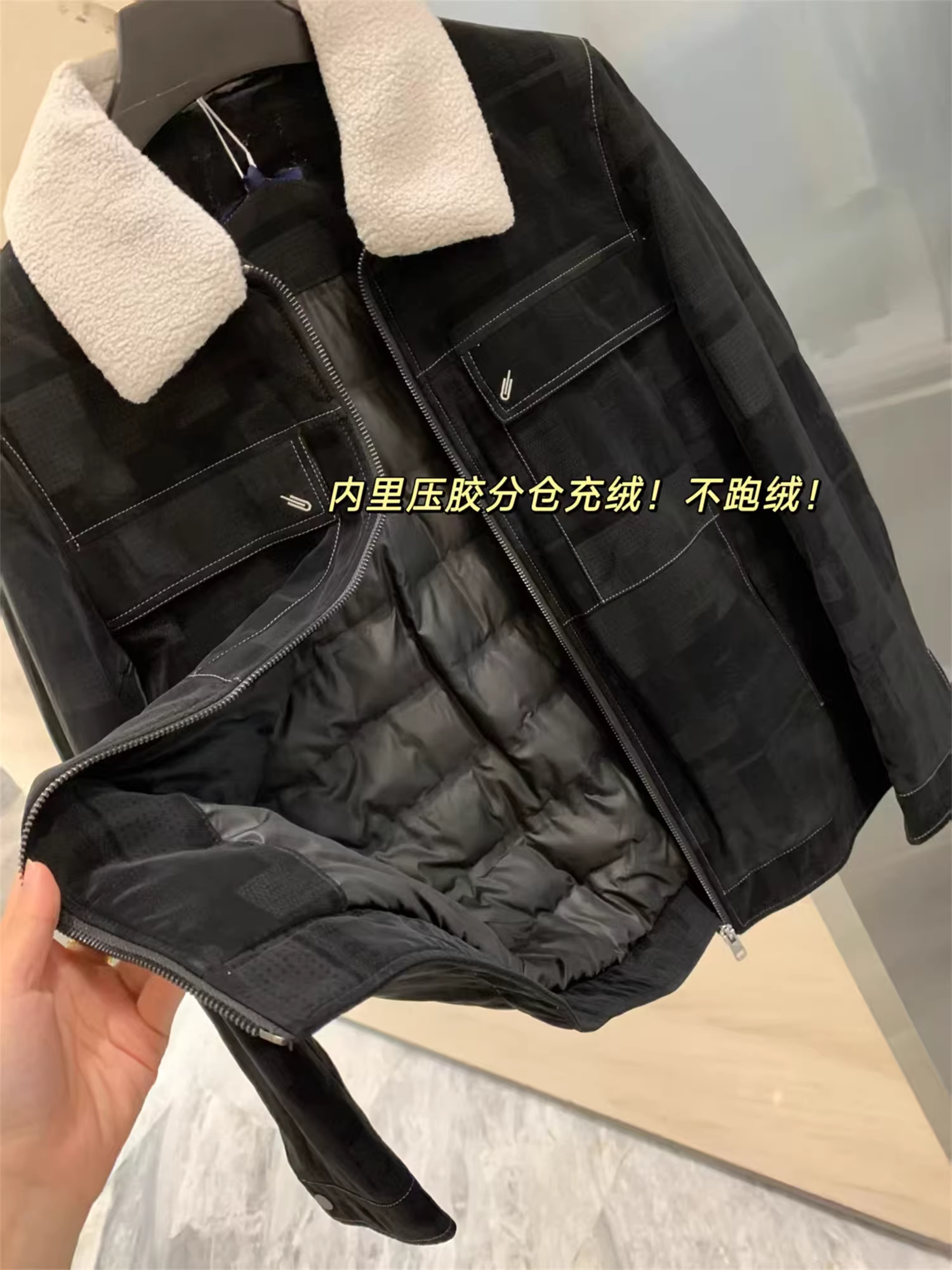 Hàng chất lượng thương hiệu Don Quixote H! Cổ áo len cừu có thể tháo rời! Áo khoác cotton có ve áo ấm áp dành cho nam giới, thích hợp cho mùa thu đông.