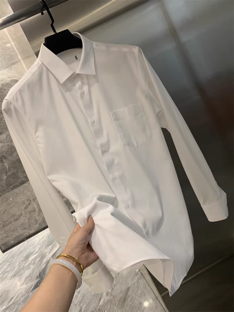 Ưu điểm của vải Lyocell Don Quixote! Mềm mại và thoáng khí! Áo sơ mi dài tay màu trơn, đa năng, phong cách thường ngày dành cho nam.