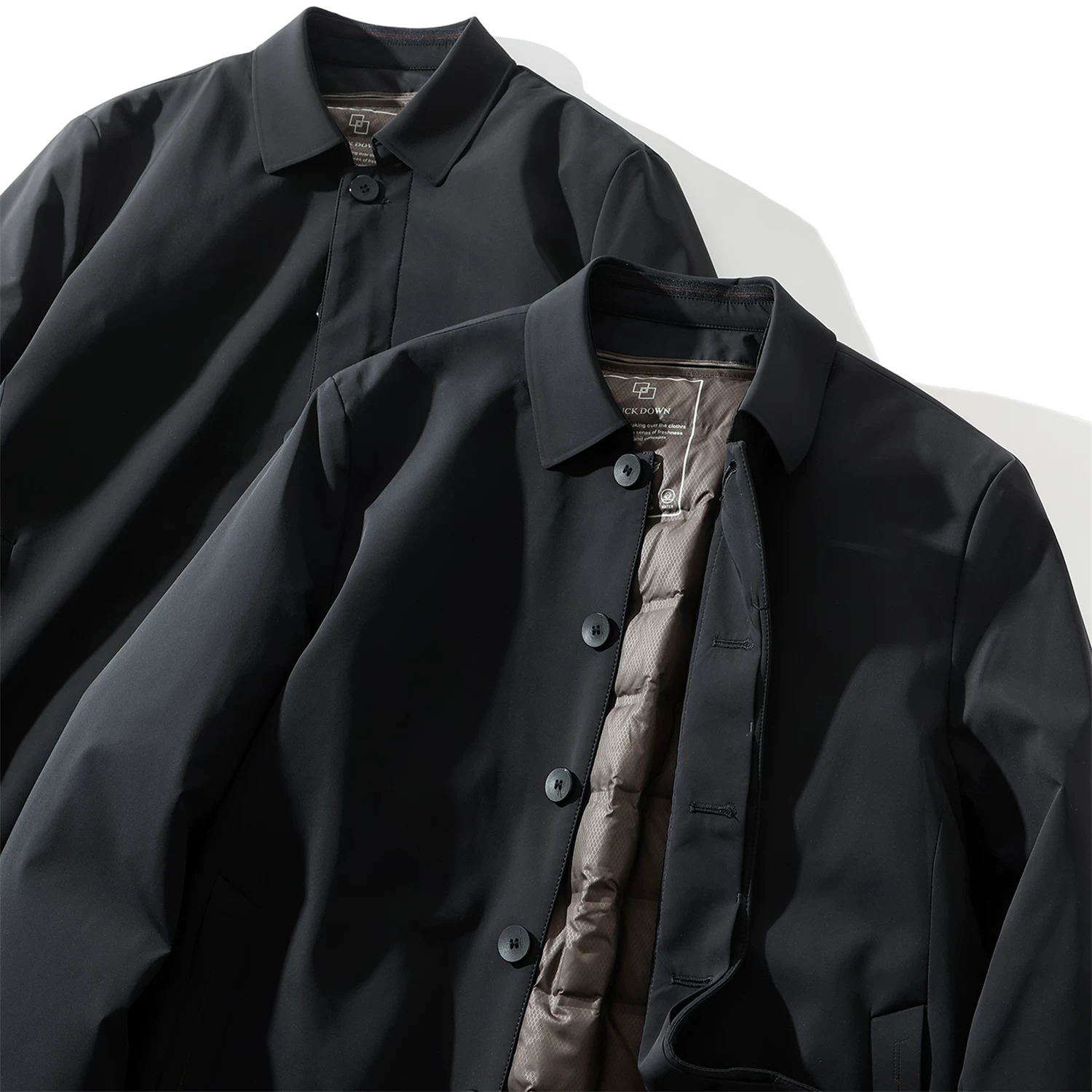 Phong cách doanh nhân Don Quixote! Lớp lót bên trong có thể tháo rời! Áo khoác lông vũ nam mùa đông có cổ.