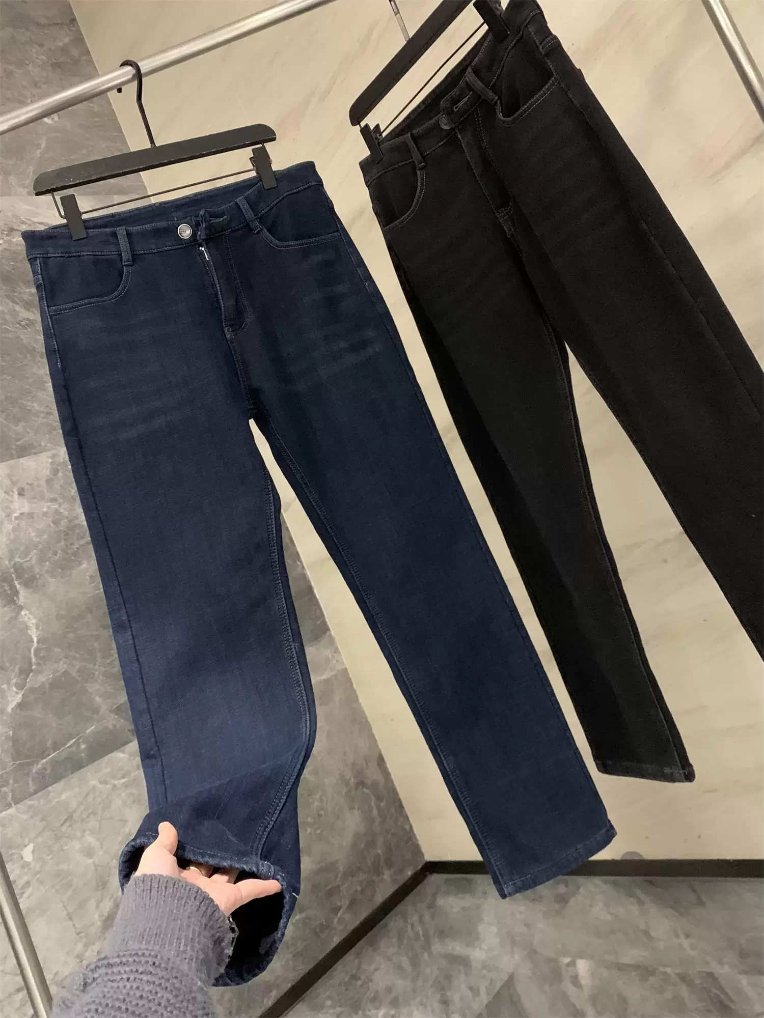 Don Quixote, một chiếc dành cho mùa đông! Được lót bằng lông cừu tổng hợp và được làm dày! Quần jean nam dáng thẳng, mặc thường ngày, mùa đông.