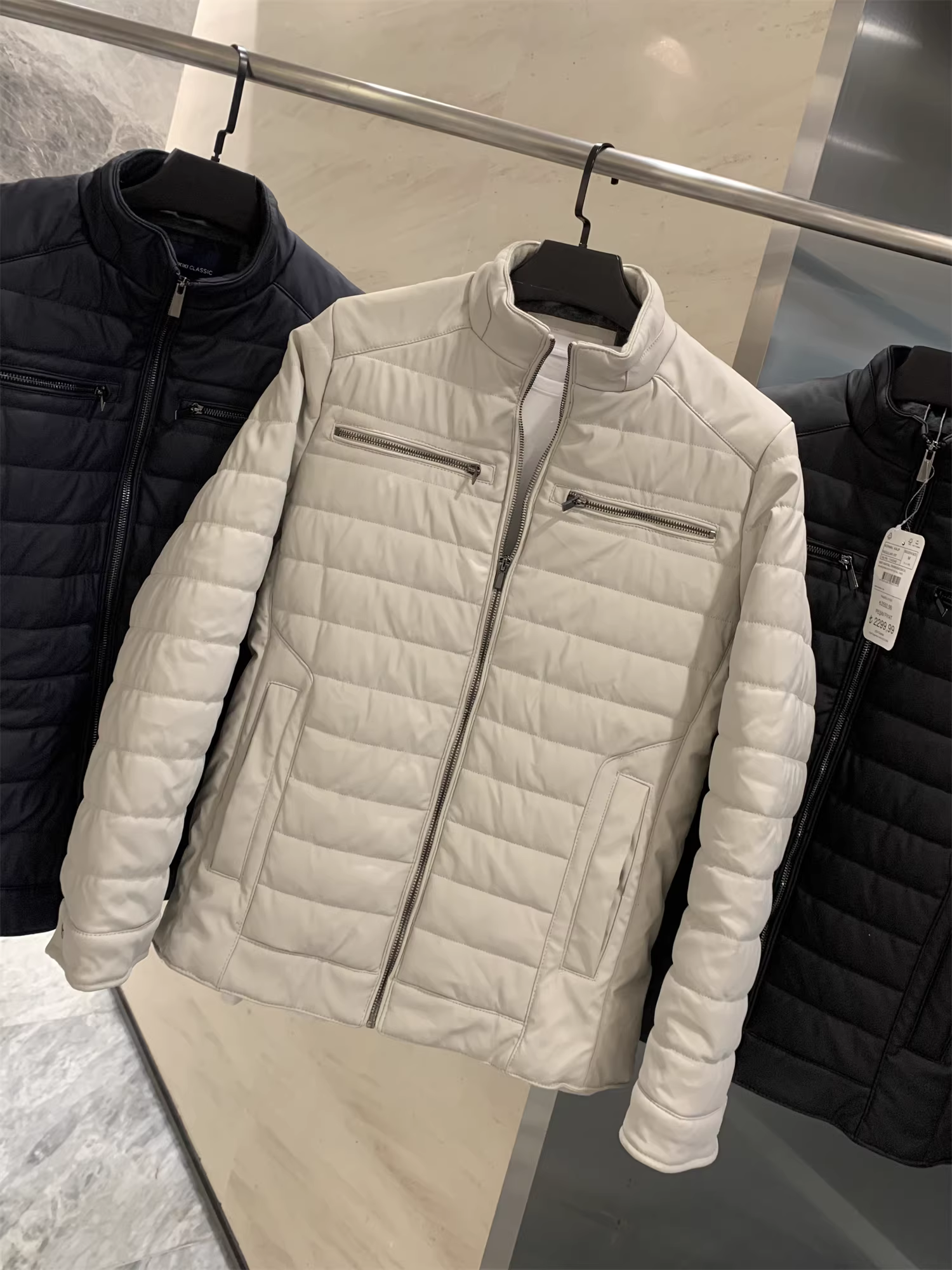 Don Quixote, phong cách Mỹ cổ điển! Chất liệu da + bông rỗng bên trong! Áo khoác cotton cổ đứng, may chần, có ngăn.