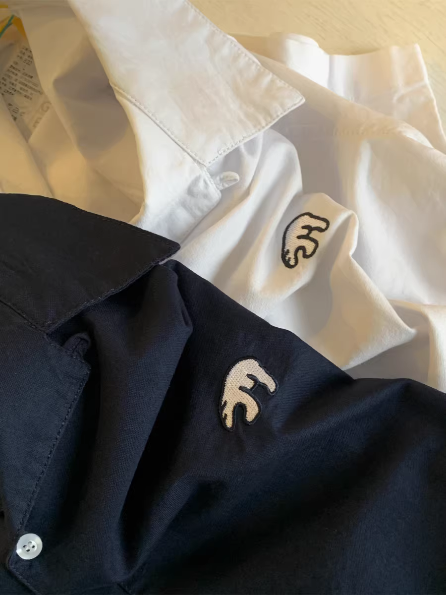 Don Quixote Thêu đơn giản! Áo sơ mi ngắn tay thông thường dành cho nam mùa hè 100% cotton thoáng khí phong cách Nhật Bản