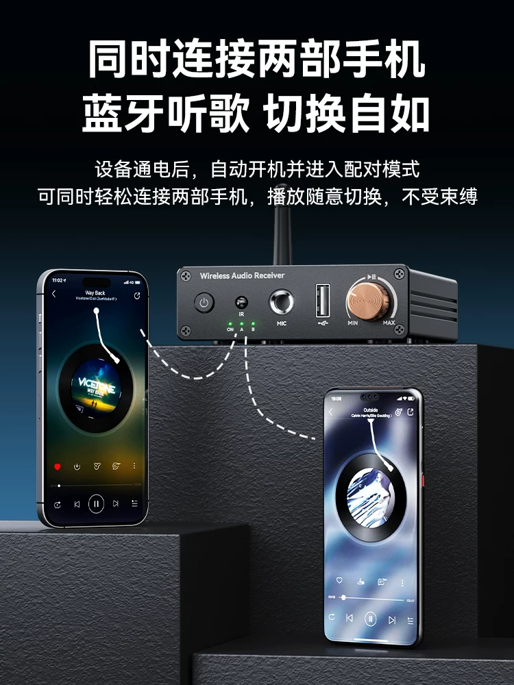Bộ thu Bluetooth 6.0 kết nối với loa và amply cũ để ngay lập tức biến chúng thành bộ chuyển đổi âm thanh USB không dây chuyên dụng dành cho micro hát.