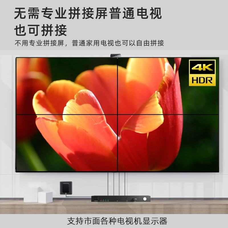 Bộ ghép nối HDMI liền mạch một vào bốn ra, màn hình chia đôi, màn hình ghép nối TV, bộ điều khiển màn hình, máy quảng cáo ngoài trời 2X2, bộ ghép nối video đa màn hình, ổ U đa năng, đầu phát video độ phân giải cao 4K