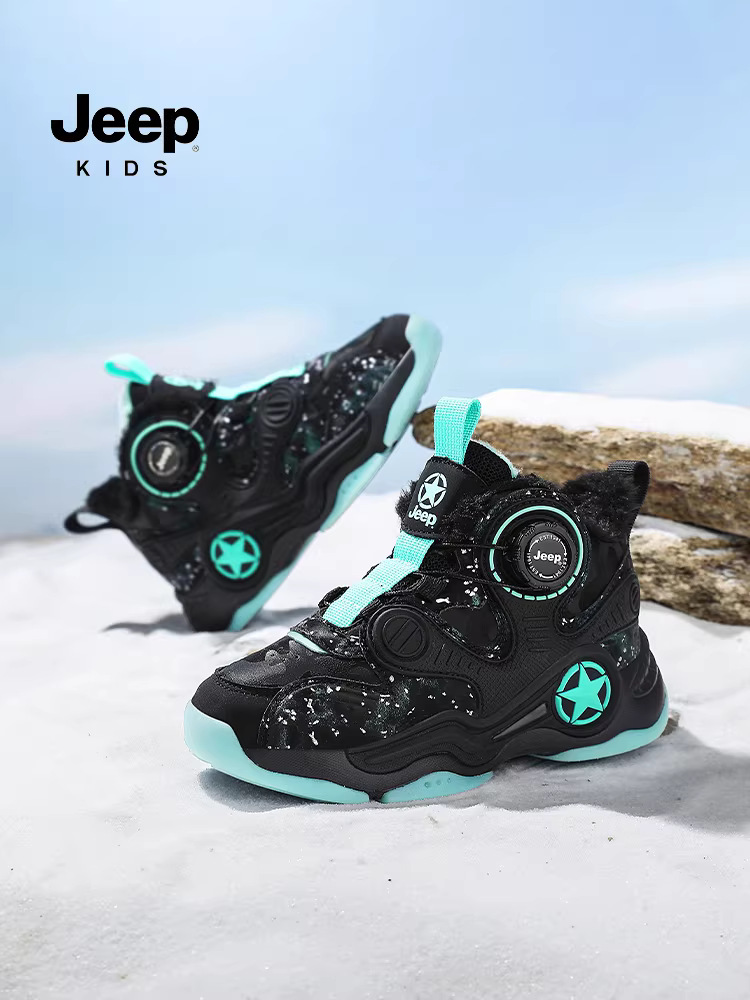 Giày thể thao trẻ em Jeep dành cho bé trai, giày cotton ấm lót lông cừu, giày cổ cao chống trượt mùa đông cho bé gái, giày cotton đôi cho mọi mùa.