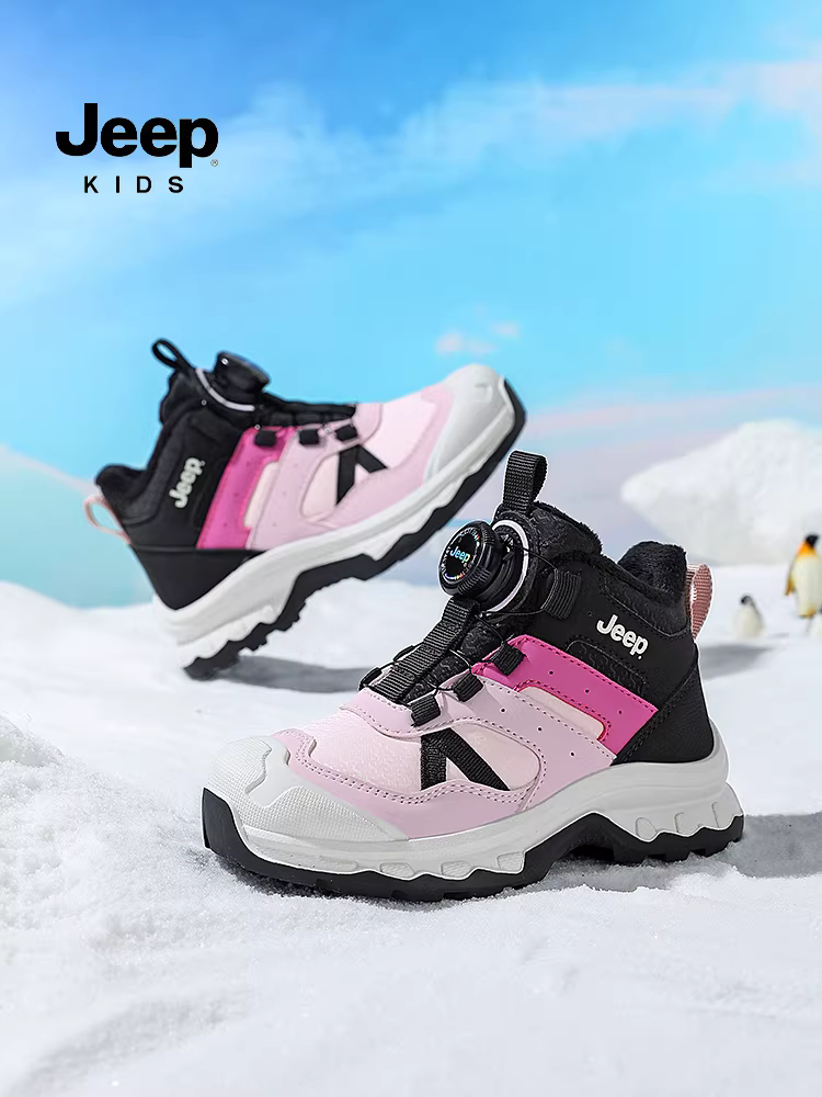Giày trẻ em Jeep, giày thể thao lót lông cừu cho bé, giày cao cổ mùa đông kiểu mới 2025 cho bé gái, giày giữ ấm hai lớp cotton ngoài trời