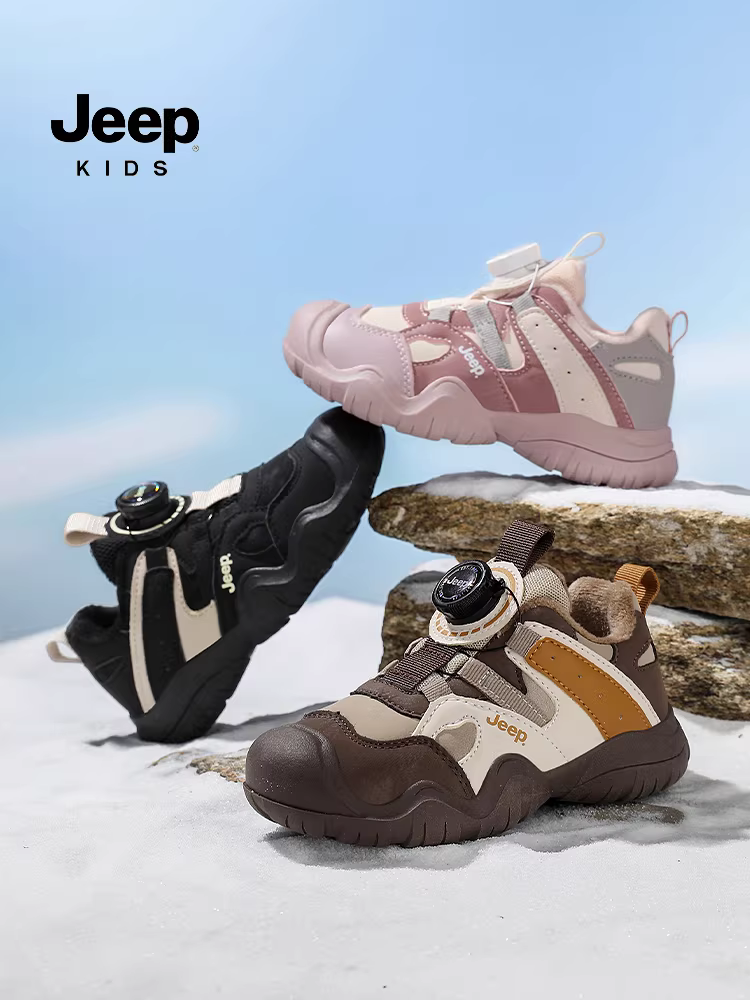 Giày thể thao nhung ấm áp dành cho trẻ em Jeep, giày đi bộ đường dài ngoài trời, giày đi bộ đường dài chống trượt và chống mài mòn, giày chạy bộ mùa đông cho bé trai và bé gái