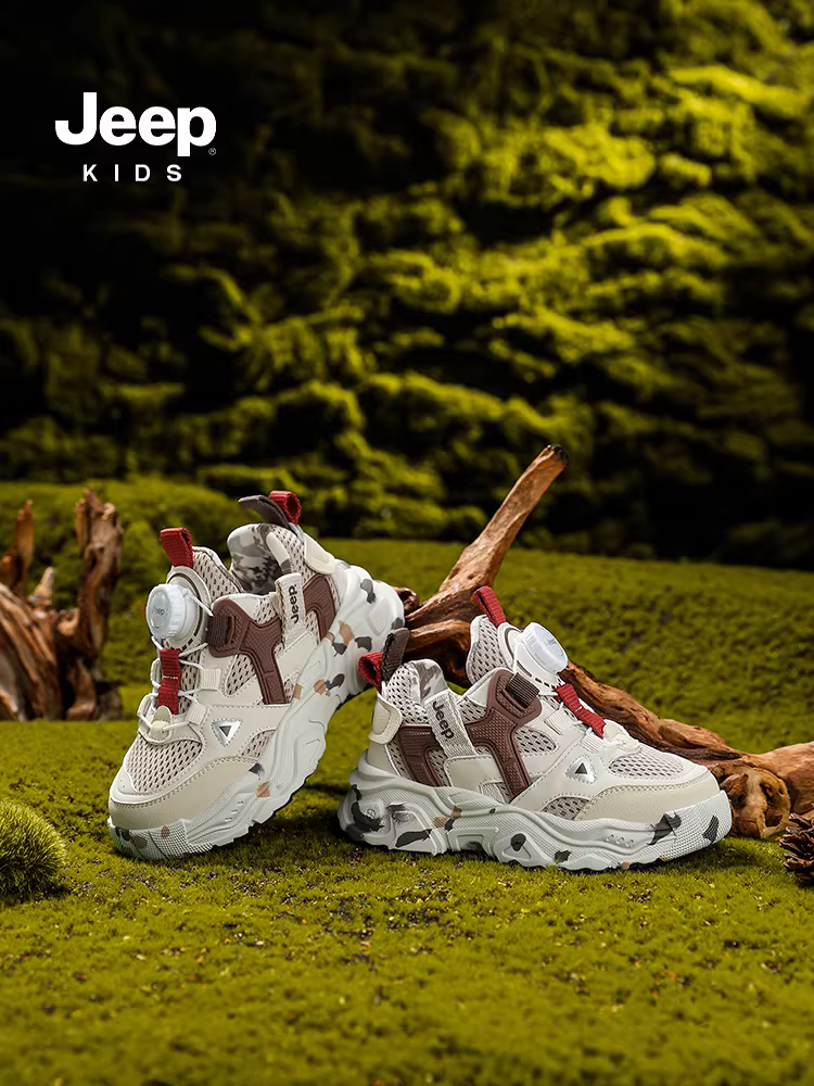 Giày trẻ em Jeep, giày thể thao trẻ em, giày lưới thoáng khí, giày đi bộ ngoài trời cỡ vừa và lớn cho trẻ em, giày bố có khóa xoay