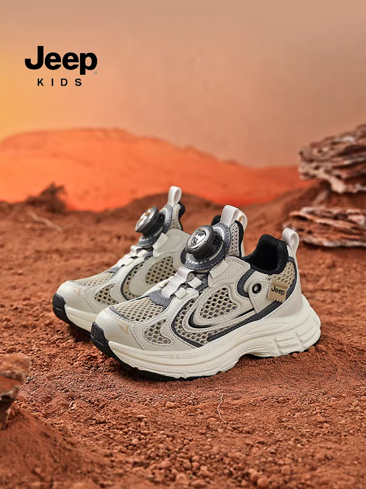 Giày thể thao lưới thoáng khí mùa hè cho bé trai Jeep, giày lưới có nút, giày bố trẻ em mới năm 2025, nhẹ