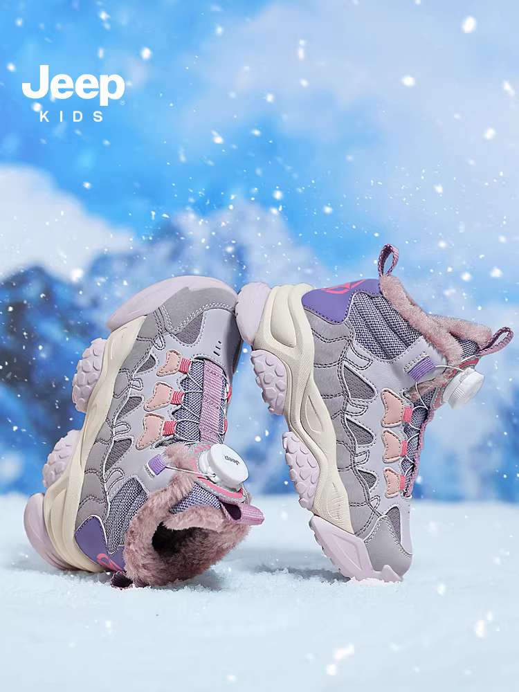 Giày cotton cỡ lớn dành cho trẻ em của hãng Jeep Giày bốt đi tuyết dày dặn lót lông cừu mùa đông 2025 Giày trẻ em chống nước và chống lạnh mới dành cho bé gái