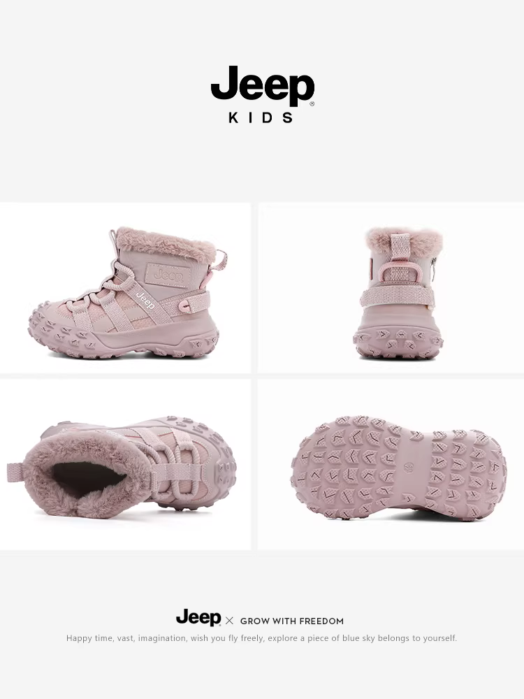 Giày bốt trẻ em Jeep, giày bốt nữ, mẫu mới 2025, mùa đông, ngoài trời, lót lông cừu, dày dặn, bông dày, giày bốt mùa đông