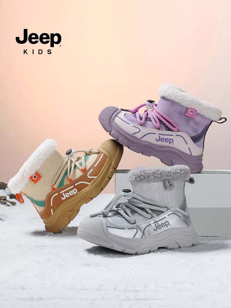 Giày trẻ em Jeep, ủng đi tuyết ngoài trời, mẫu mới 2025, mùa đông, lót lông cừu dày dặn, giữ ấm, chống trơn trượt, chất liệu cotton dành cho bé trai và bé gái