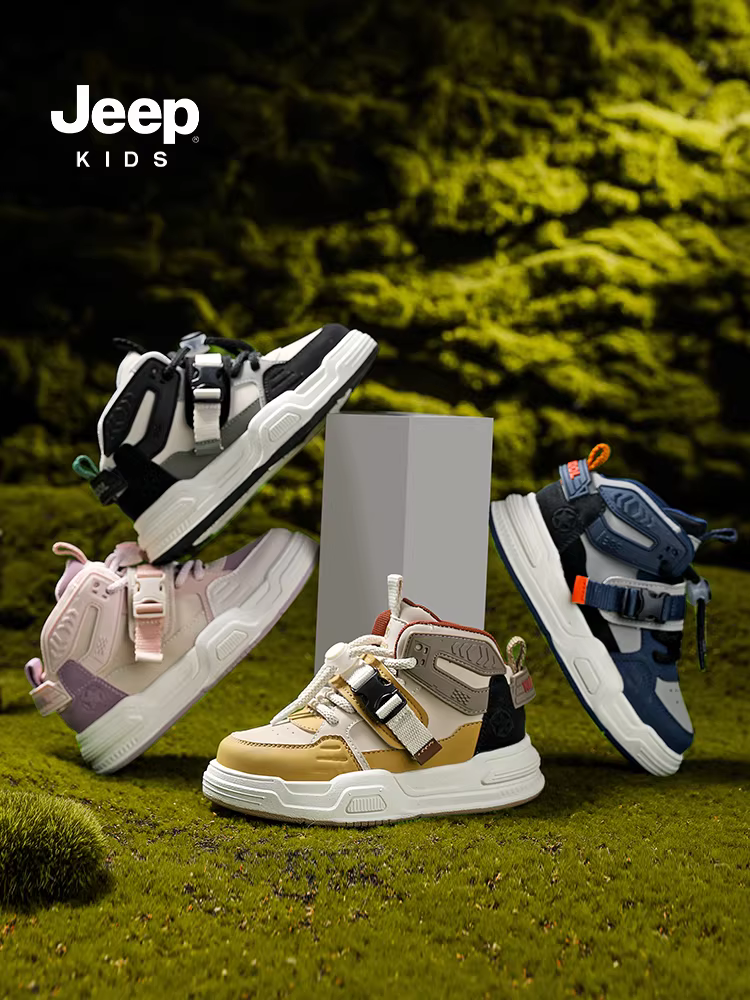Giày trẻ em Jeep cho bé trai và bé gái, giày thể thao cổ cao, giày bóng rổ tập luyện, giày thể thao mới xuân thu 2025, giày cotton.