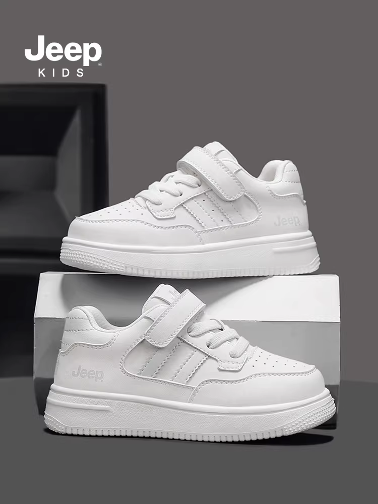 Giày trẻ em Jeep, giày thể thao trẻ em, giày trắng đế mềm nhẹ mùa thu 2025 dành cho bé trai, giày thể thao trắng cho bé gái