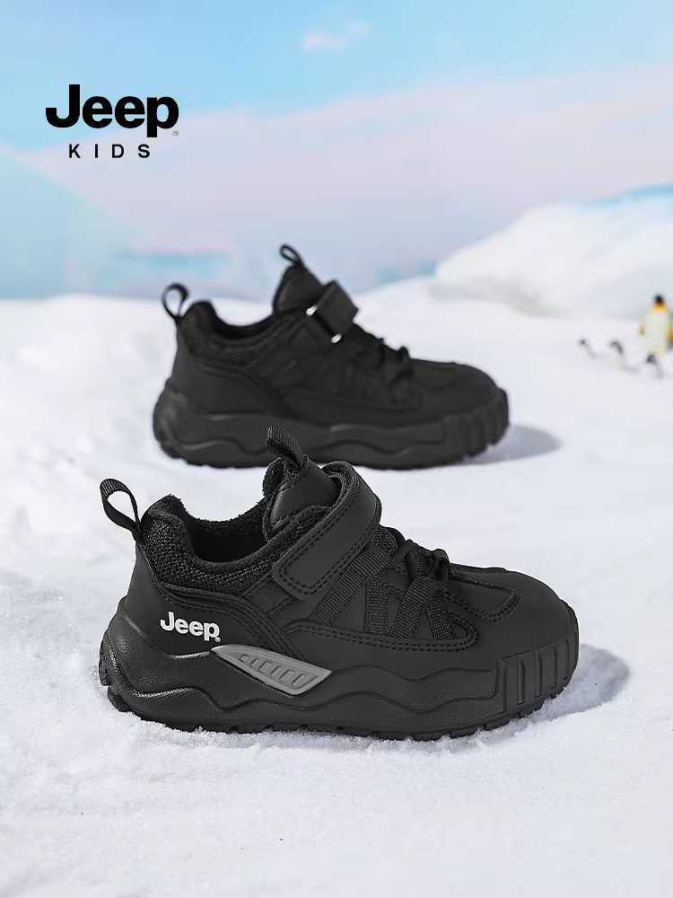 Giày thể thao nam Jeep da giày đi bộ đường dài ngoài trời mùa đông giày cotton lót lông cừu giày trẻ em giày chạy bộ chống trượt