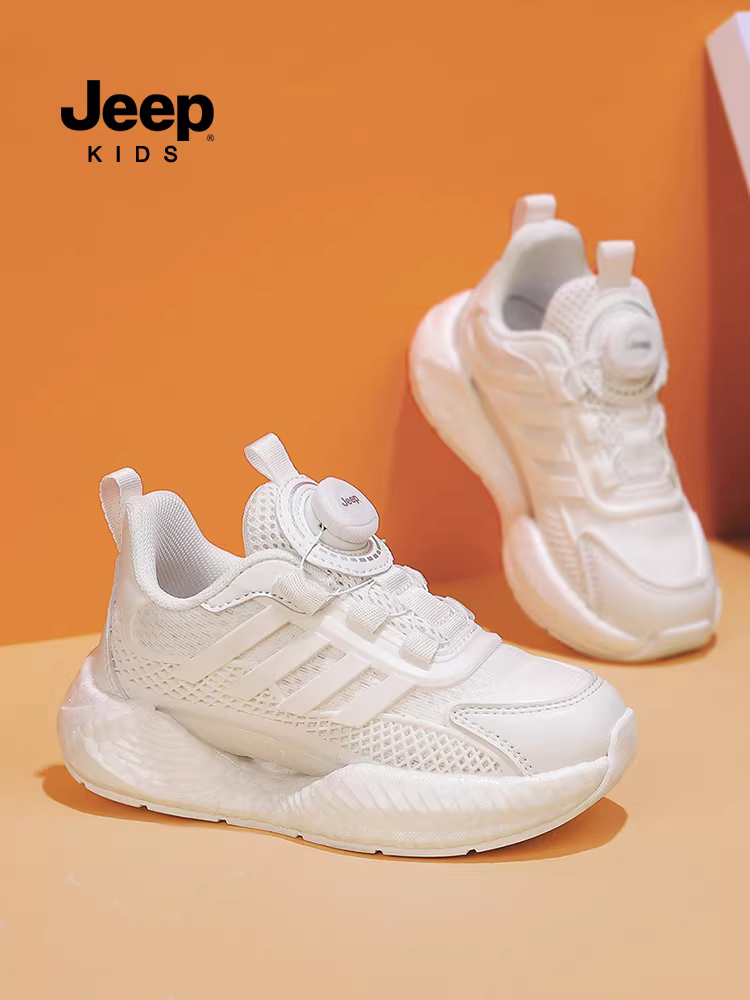Giày trẻ em màu trắng của Jeep, giày thể thao thoáng khí cho bé trai, giày bóng rổ lưới mới mùa thu 2025 cho bé gái, cỡ trung và lớn