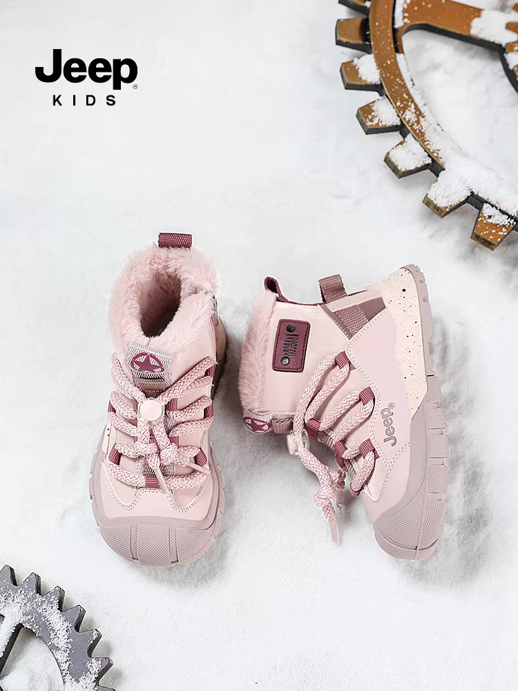 Giày bốt tuyết trẻ em Jeep, giày bông chống thấm nước cỡ lớn, giày bốt bông lót lông cừu mùa đông mới 2025 cho bé trai, giày chống trơn trượt