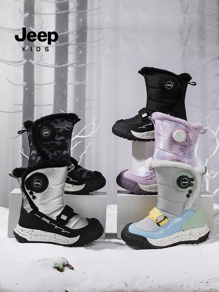 Giày bốt tuyết mùa đông mới 2025 cho bé gái, kiểu Jeep, lót lông cừu giữ ấm, chất liệu cotton dày, chống thấm nước.