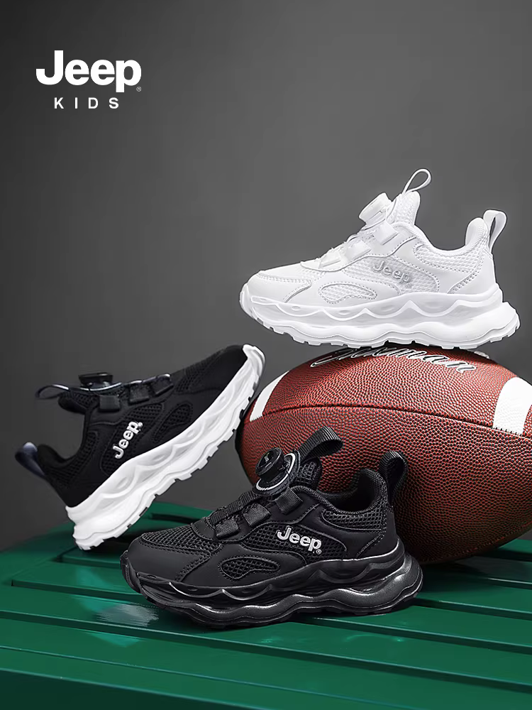 Giày thể thao lưới trẻ em Jeep 2025 mùa thu mới màu đen giày nam đế mềm giày chạy bộ giày trẻ em cho bé trai