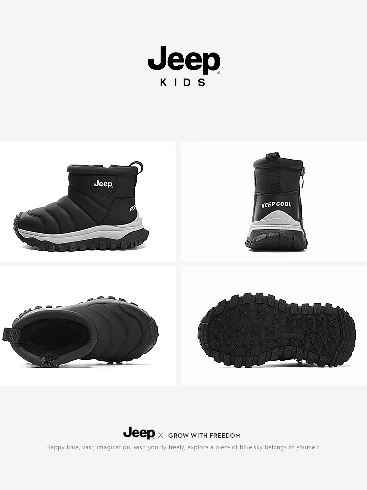 Giày bốt đi tuyết dành cho trẻ em của hãng Jeep có lớp lót lông cừu, dày và không thấm nước, giày lông, mẫu 2024, giày cotton cỡ lớn dành cho bé gái và bé trai mùa đông.