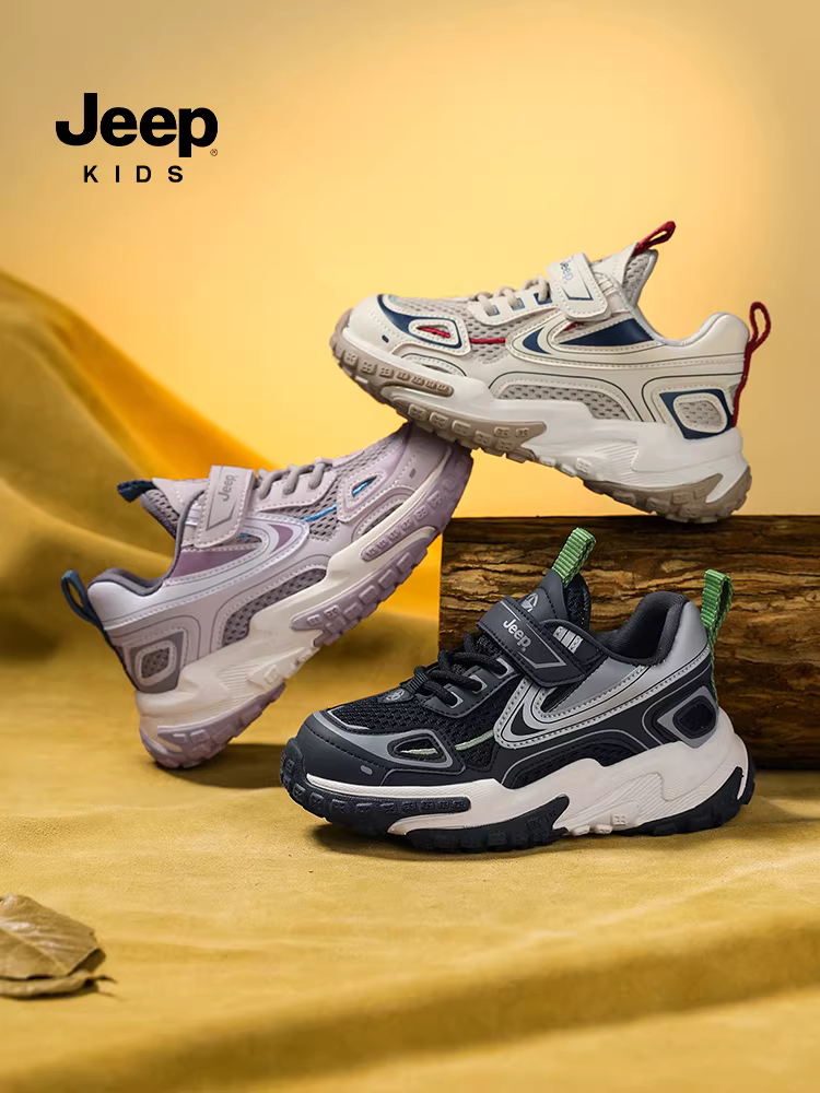 Giày trẻ em Jeep cho bé trai và bé gái, giày thể thao lưới thoáng khí mùa thu, giày bố kiểu mới 2024, giày chạy bộ có khóa dán