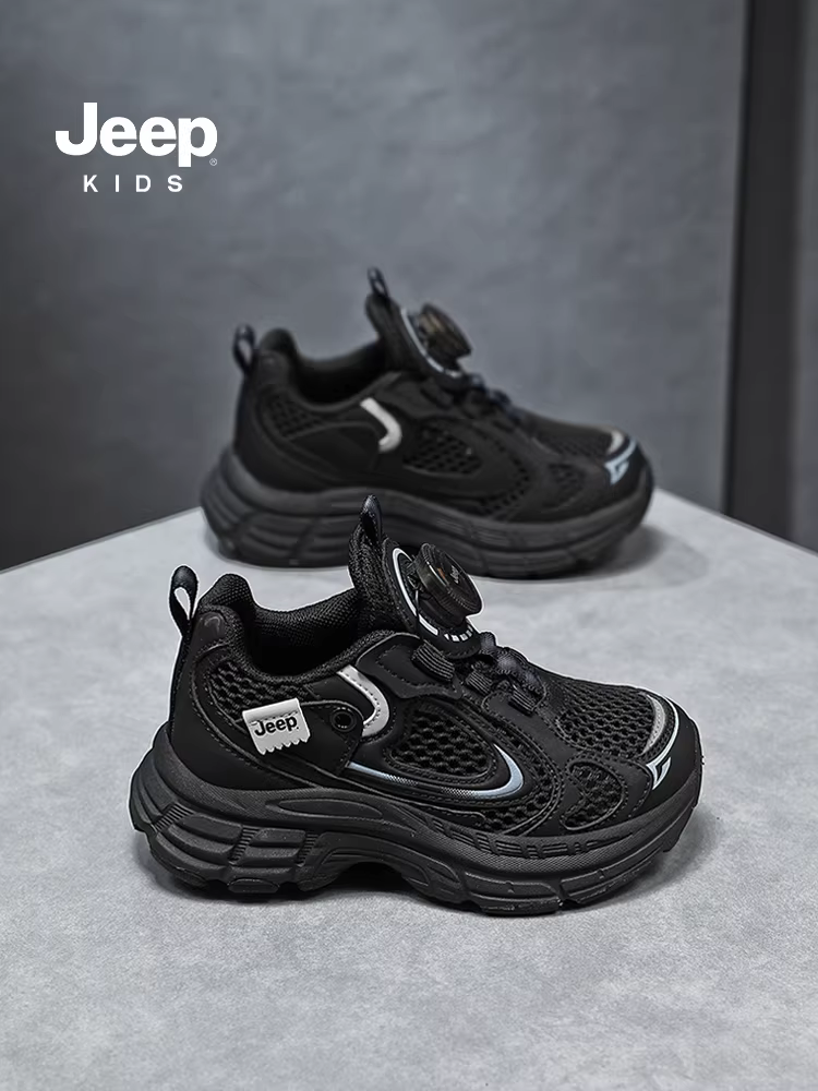 Giày thể thao lưới thoáng khí mùa hè cho bé trai Jeep, giày lưới có nút, giày bố trẻ em mới năm 2025, nhẹ