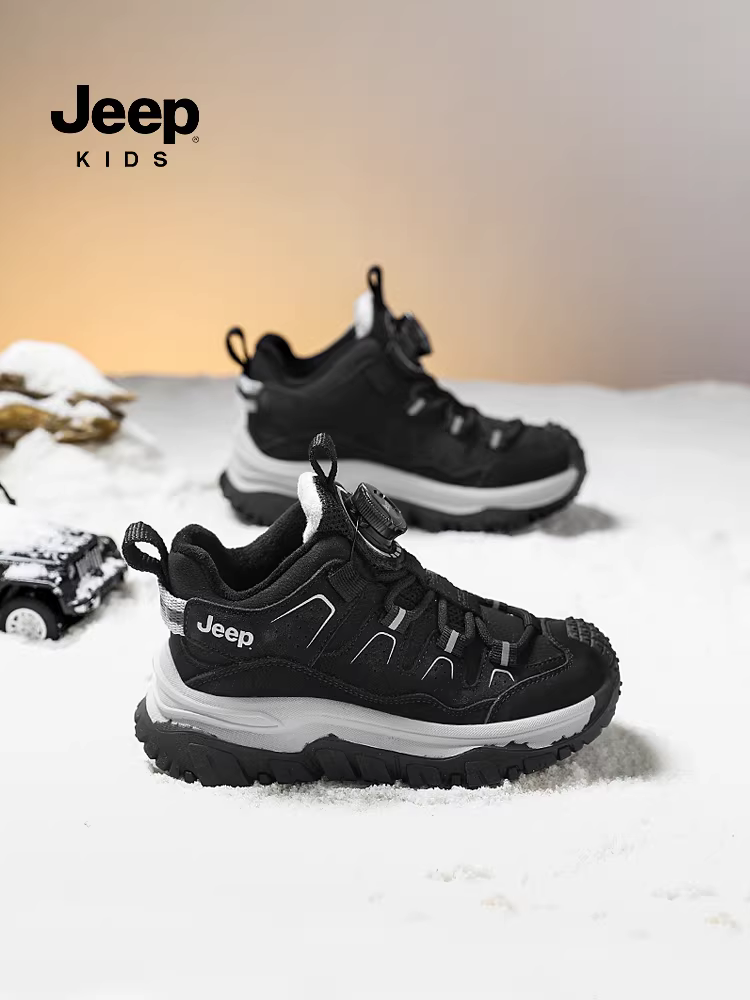 Giày trẻ em Jeep mùa đông lót lông cừu, giày thể thao mới 2025, giày trẻ em ngoài trời chống thấm nước, giày đôi cotton cho bé gái
