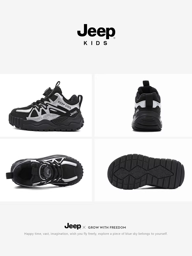 Giày thể thao lót lông cừu mùa đông dành cho trẻ em Jeep 2025 mẫu mới dành cho bé trai và bé gái lớn hơn, giày cotton hai lớp, ấm áp, chống trượt, chạy bộ.