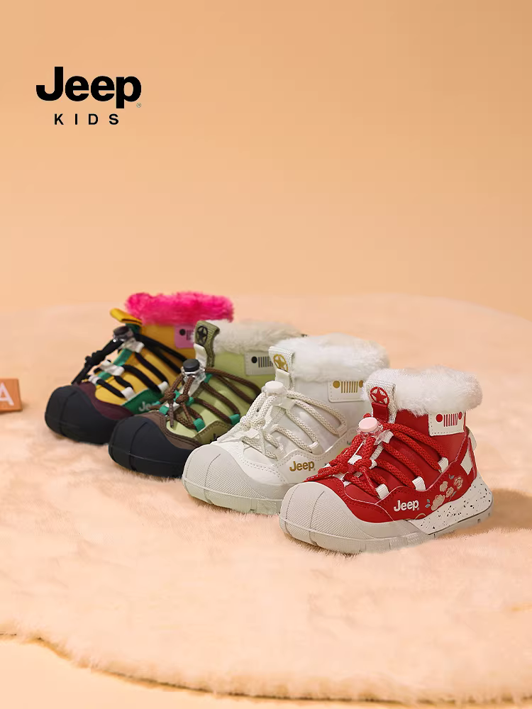 Giày bốt tuyết cho bé gái Jeep, giày bốt cotton lót lông cừu, giày bốt Đông Bắc mùa đông 2025 kiểu mới, giày cotton cỡ lớn cho bé trai