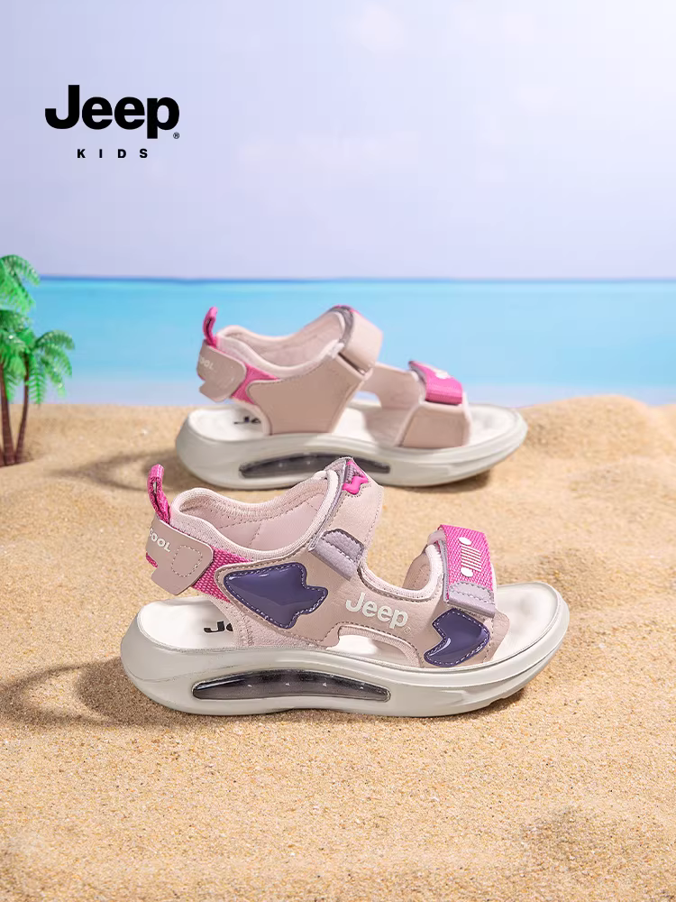 Dép trẻ em Jeep dành cho bé trai 2025 giày đi biển hở mũi chống trượt mùa hè mới có khóa dán giày trẻ em thoáng khí