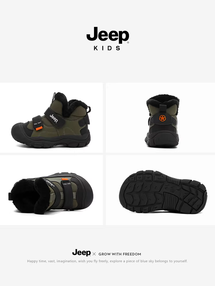 Giày bốt mùa đông lót lông cừu cho bé trai Jeep, chống thấm nước, chống trơn trượt, kiểu mới 2025, giày bốt tuyết Đông Bắc, giày bốt cotton trẻ em