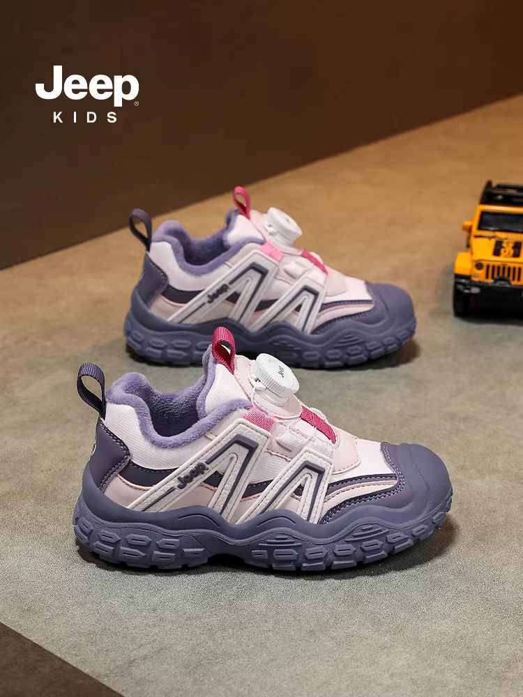 Giày thể thao bé gái Jeep có lớp lót lông cừu, mẫu mới mùa đông 2025, giày đi bộ ngoài trời cho trẻ em, giày cotton thông thường, giày trẻ em.