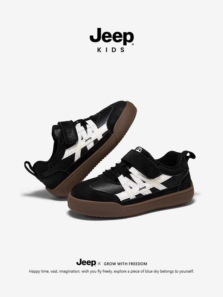 Giày trẻ em Jeep, giày thể thao trẻ em màu đen, giày thể thao thấp cổ cho bé trai, giày thể thao thời trang mùa thu 2025 cho bé gái