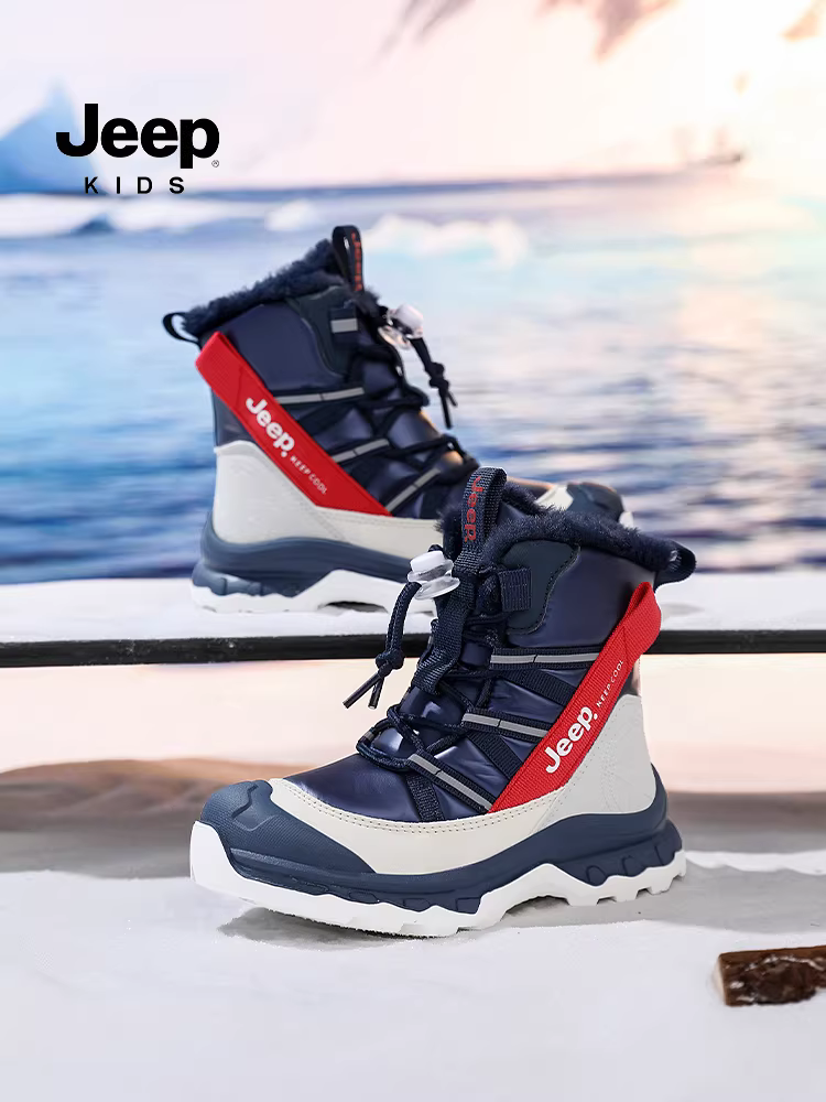 Giày bốt tuyết trẻ em Jeep chống trơn giữ ấm, giày bông trẻ em mùa đông chống lạnh 2025, giày bông cỡ lớn cho bé trai
