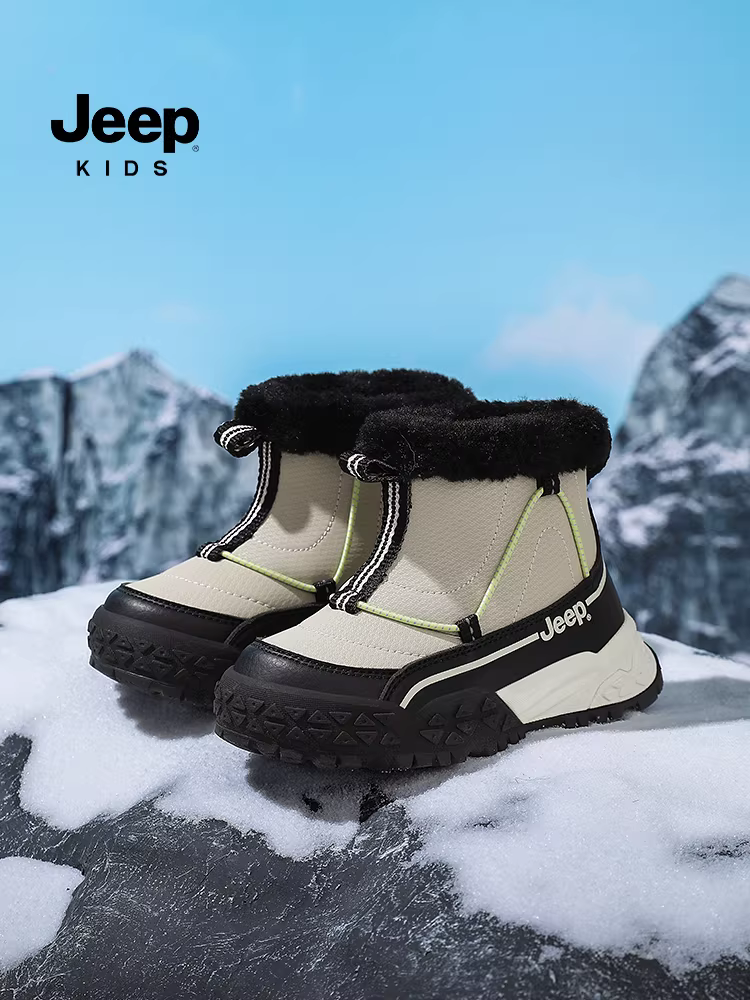 Giày bốt đi tuyết cho bé trai Jeep Giày cotton dày mùa đông 2025 kiểu dáng mới lót lông cừu dày dặn chống trượt Giày bốt cotton trẻ em Giày bốt nữ