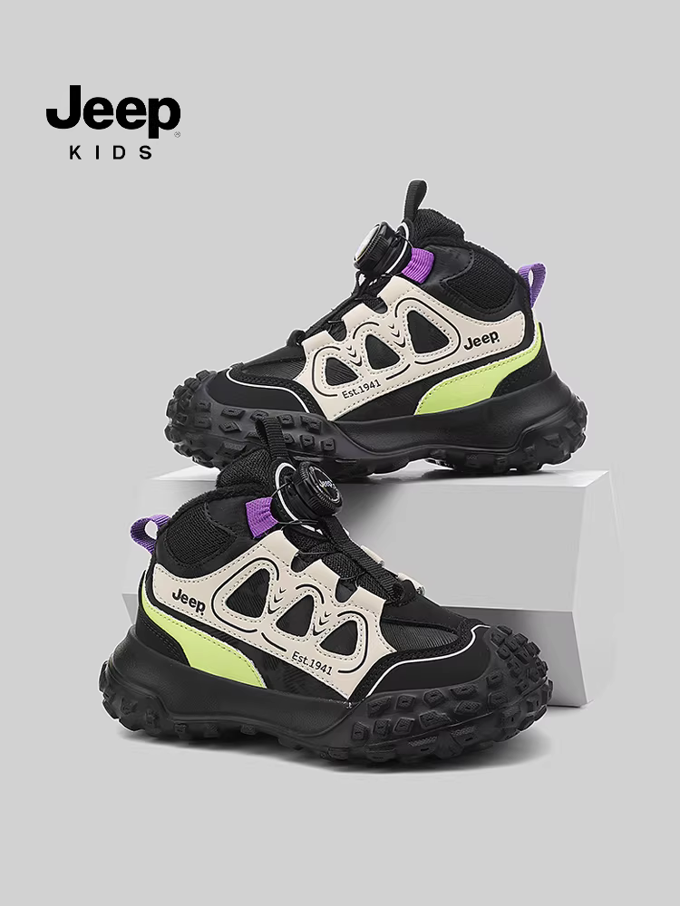 Giày trẻ em Jeep, giày thể thao bé trai, giày mùa đông lót lông cừu, giày ngoài trời kiểu bố, giày cotton giữ ấm mới năm 2025, giày trẻ em
