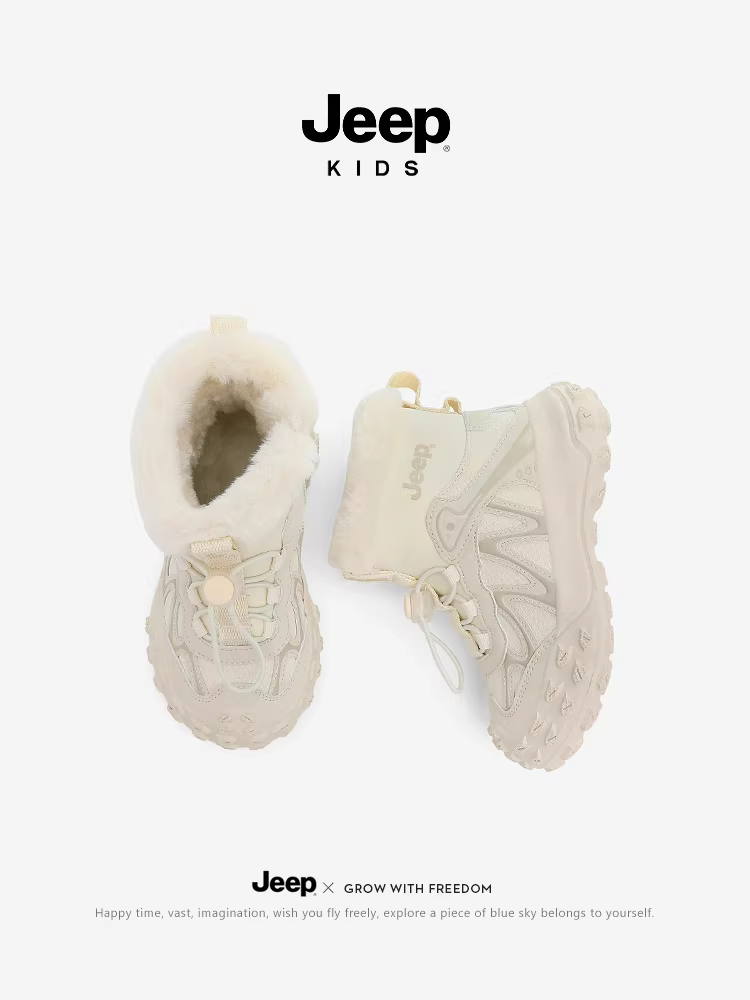 Giày bốt cotton cỡ lớn dành cho trẻ em của hãng Jeep Giày bốt đi tuyết ấm áp lót lông cừu mùa đông 2025 Giày bốt cotton chống trượt chống thấm nước mới dành cho bé trai và bé gái