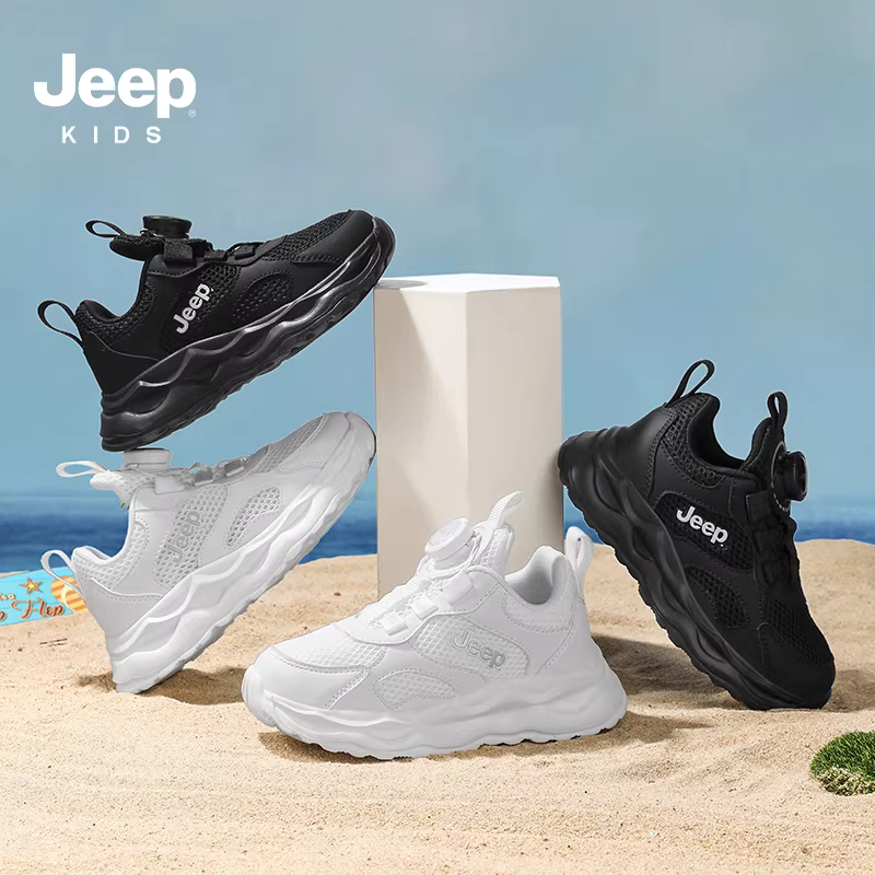 Giày thể thao trẻ em màu trắng Jeep, giày thể thao mùa đông 2025 mới, đế mềm chống trơn, giày chạy bộ trẻ em, giày cho bé trai