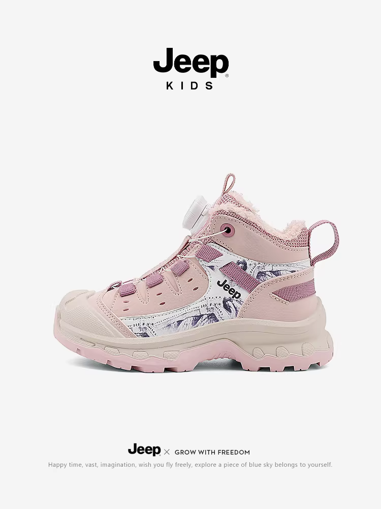 Giày thể thao lót lông mùa đông cho bé gái Jeep 2025, giày da cao cổ, giày bông dày, giày trẻ em gái