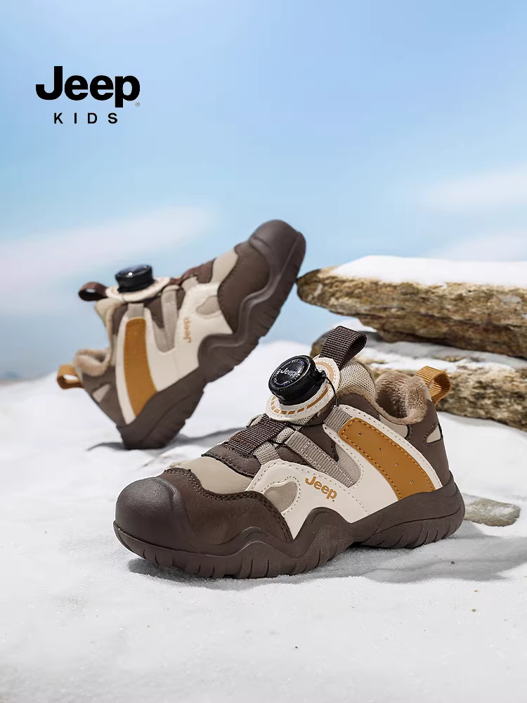 Giày thể thao nhung ấm áp dành cho trẻ em Jeep, giày đi bộ đường dài ngoài trời, giày đi bộ đường dài chống trượt và chống mài mòn, giày chạy bộ mùa đông cho bé trai và bé gái