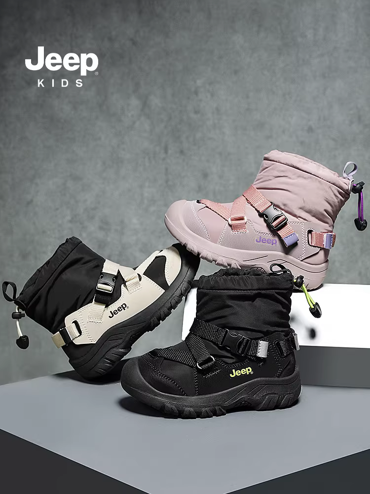 Giày bốt đi tuyết Jeep cho bé trai, giày bông cỡ lớn lót lông mùa đông, mẫu mới 2025, giày bông lông mùa đông Đông Bắc, giày bông trẻ em.