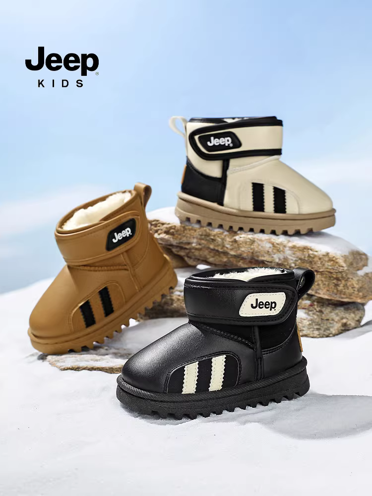 Giày bốt đi tuyết dành cho bé gái Jeep mùa đông 2025 mẫu mới Giày bốt cotton đi tuyết dành cho bé trai, trẻ em cỡ vừa và lớn, chống lạnh, chống trơn trượt, giày cotton cỡ lớn lót lông cừu