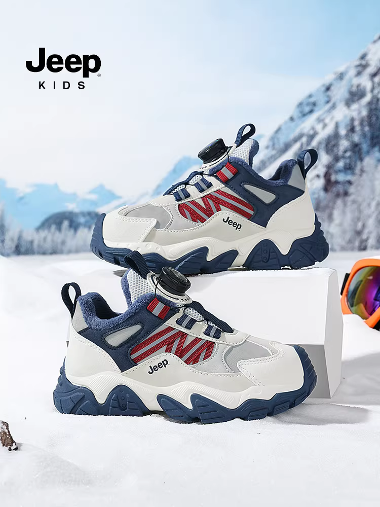 Giày trẻ em Jeep mùa đông lót lông cừu, giày cotton trẻ em 2025 kiểu mới, giày da chống trơn cho bé trai, giày thể thao bé trai