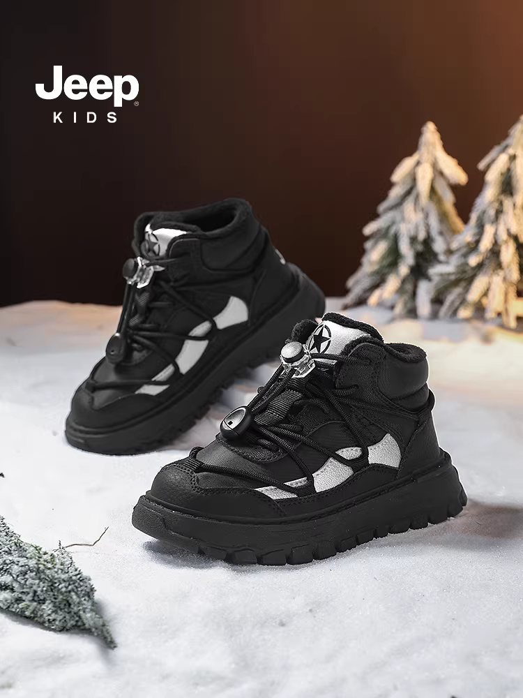 Giày thể thao trẻ em Jeep 2025 mẫu mới chống trơn trượt, giày cotton lót lông cừu cho bé trai và bé gái, giày chạy bộ giữ ấm