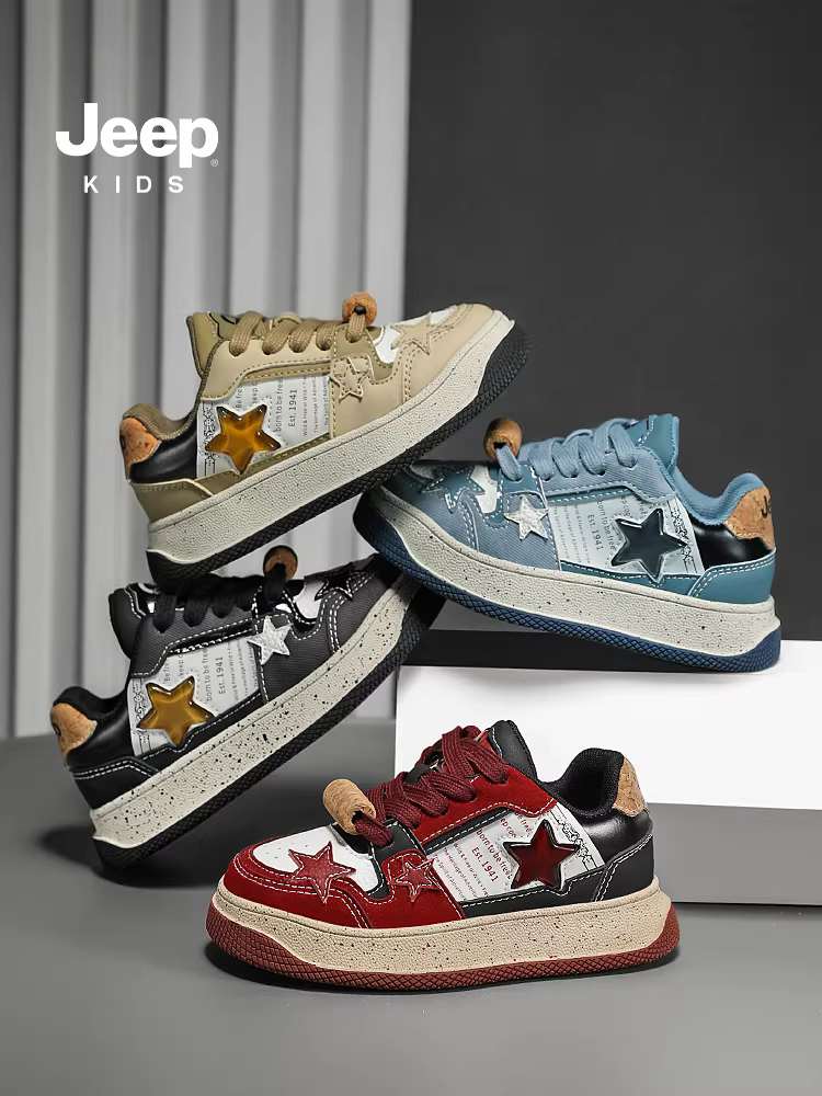 Giày trẻ em Jeep đế mềm, giày thể thao bé gái, mẫu mới xuân thu 2024, giày trẻ em, giày thể thao trẻ em, giày sao màu đỏ rượu vang