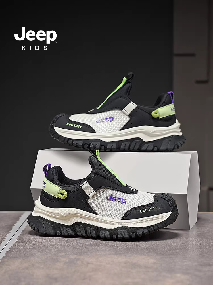 Giày trẻ em Jeep, giày thể thao bé trai, giày lưới đi bộ ngoài trời cho trẻ em, giày chạy bộ kiểu lười mới mùa xuân hè 2025