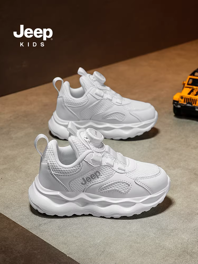 Giày thể thao lưới trẻ em Jeep mùa đông 2025 màu trắng mới, giày thể thao đi học, giày chạy bộ trẻ em