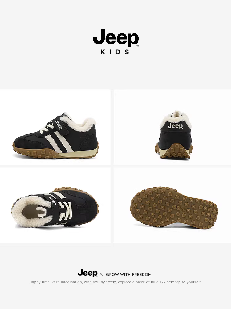 Giày thể thao lót lông cừu cho trẻ em Jeep, giày da mùa đông cho bé trai, giày cotton đôi, mẫu mới 2025, giày trẻ em cotton cỡ lớn