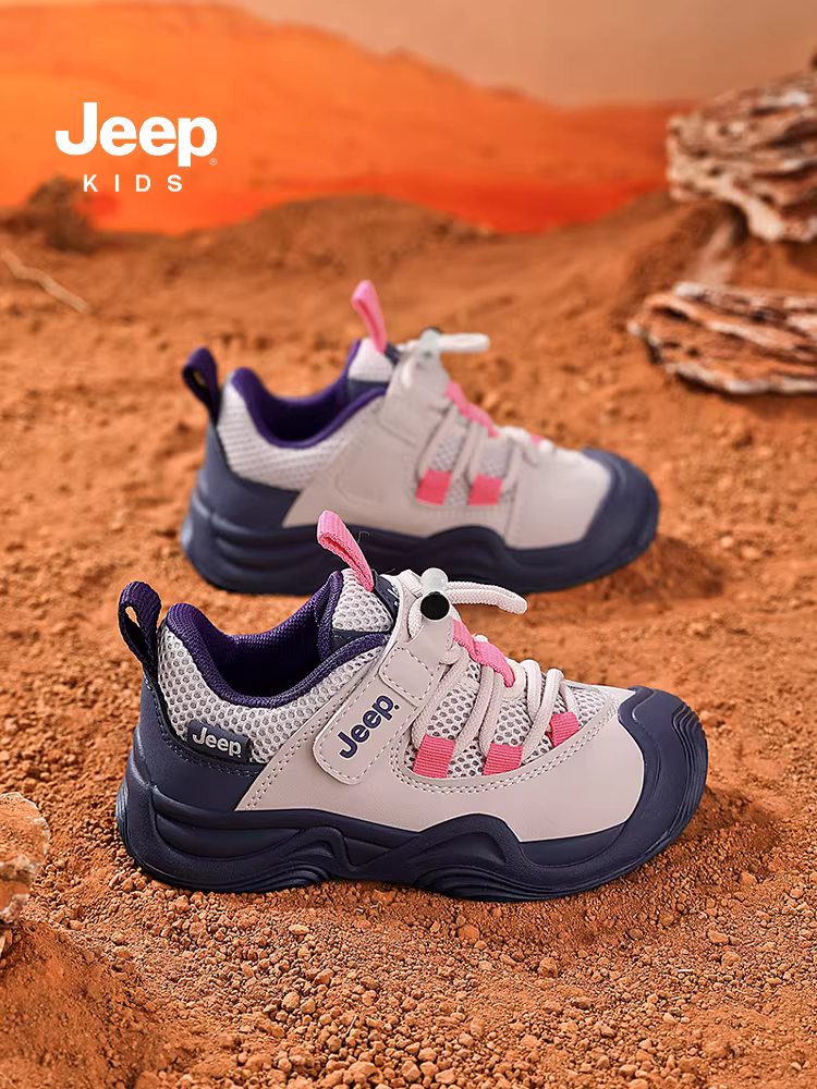 Giày mọi mùa cho bé gái Jeep, giày chạy bộ đế mềm nhẹ, giày thể thao thoáng khí cho bé trai lưới 2025 mới